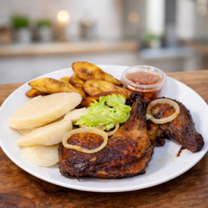 Poulet Braisé avec plantains et chicon