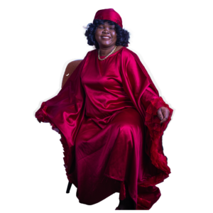 Caftan Satin Rouge Carmin avec Chapeau Assorti – Taille Unique